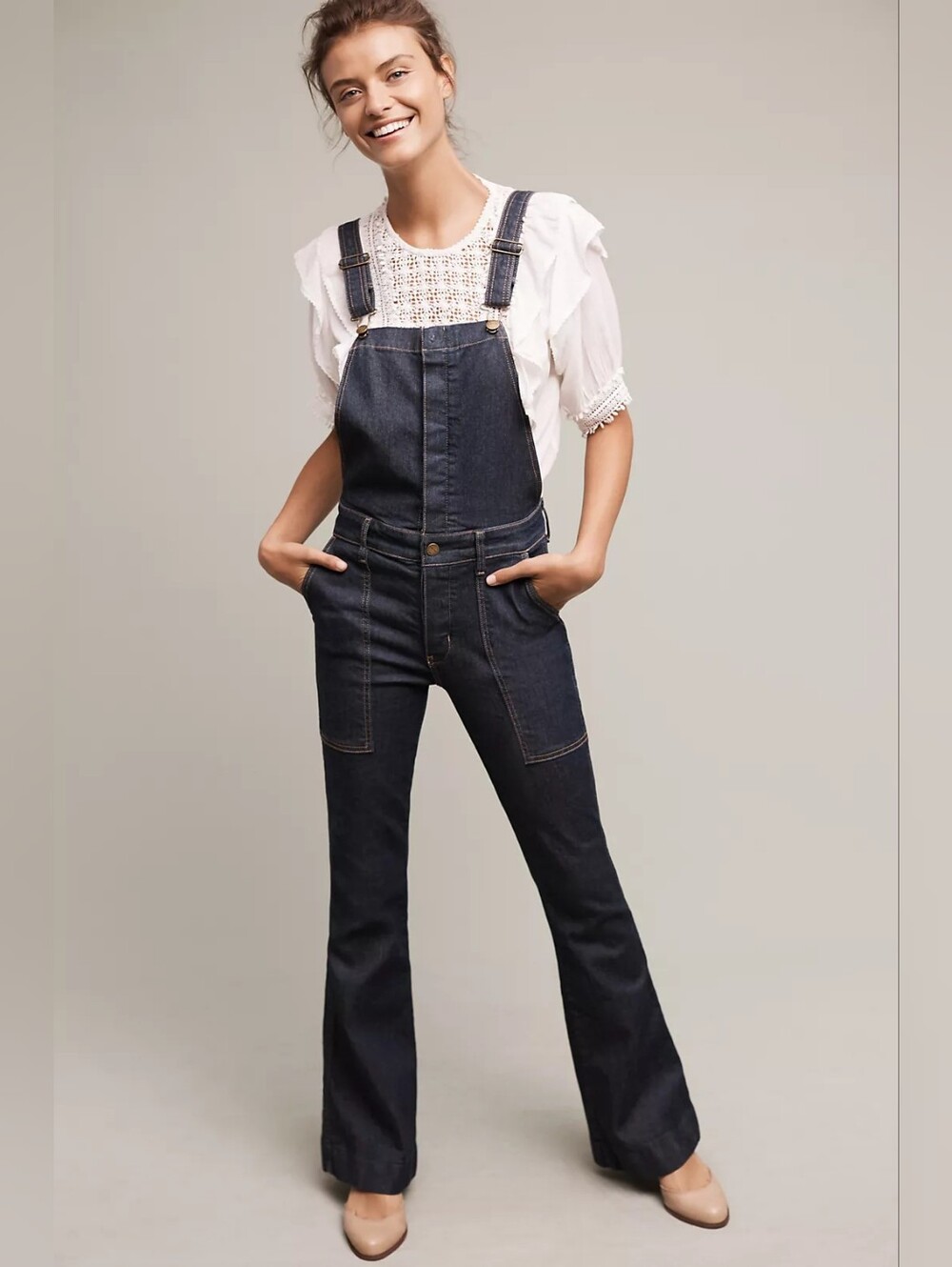 Current Elliott Overalls Andover Retro Blue Denim Flare Leg Size 0